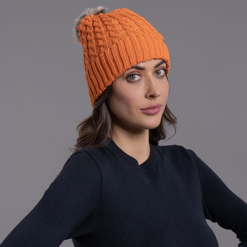 gorro feminino tricô laranja com ajuste anatômico