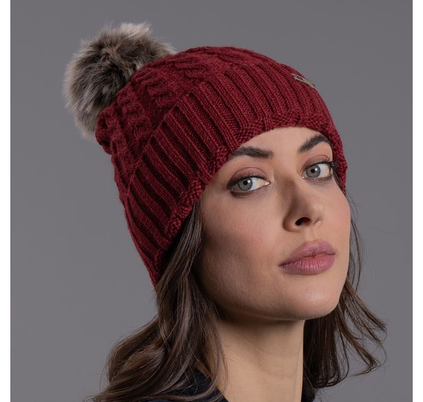 gorro feminino bordo com pompom em tricô Vielas