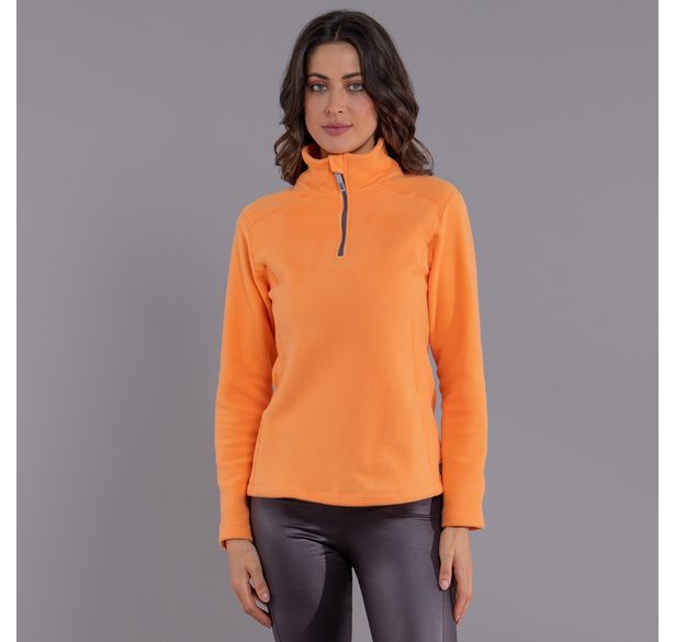 fleece polar feminino laranja meio zíper