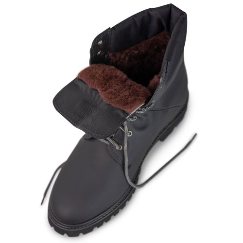 bota para neve couro preto cordura preta forro lã natural