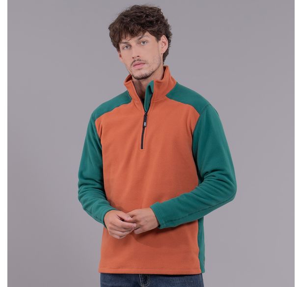 fleece fiero nuuk meio zíper masculino terracota verde