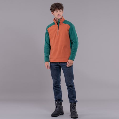 blusa masculina de fleece meio zíper terra com verde