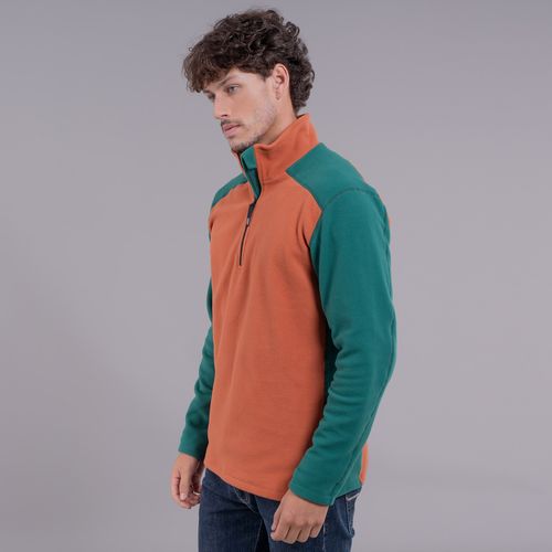 agasalho masculino de fleece meio zíiper terra com verde