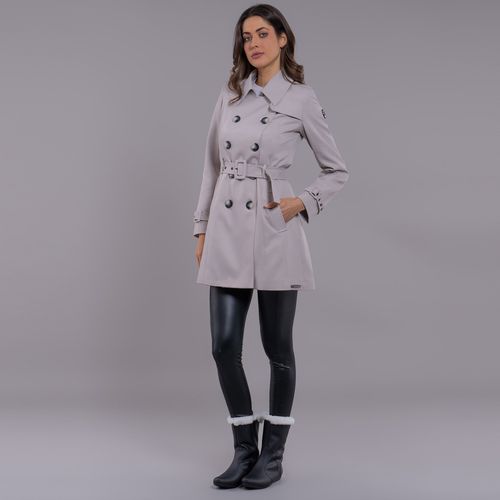 Trench Coat cinza Transpassado Cinto Detalhe