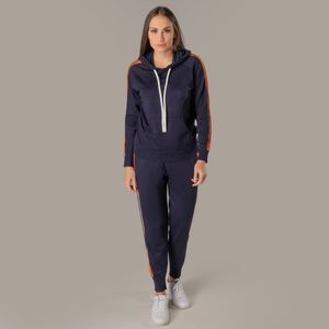 calca jogger em trico azul listrada